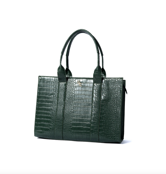 XL Tote - Forest Green Croc Detail