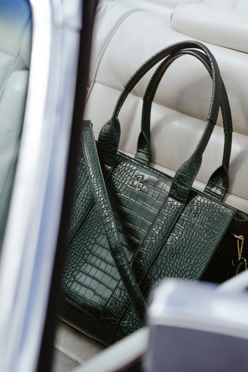 XL Tote - Forest Green Croc Detail