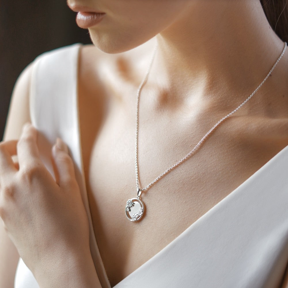 Newbridge Silverware Circular Clear Stone Floral Pendant with Clear Stones