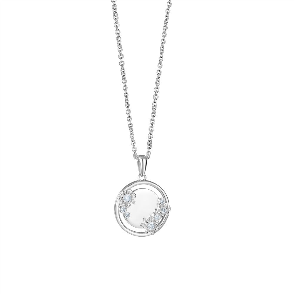 Newbridge Silverware Circular Clear Stone Floral Pendant with Clear Stones