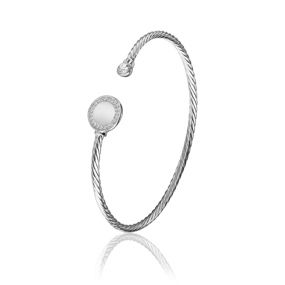 Newbridge Silverware Circular Twist Clear Stone Bangle with Clear Stones