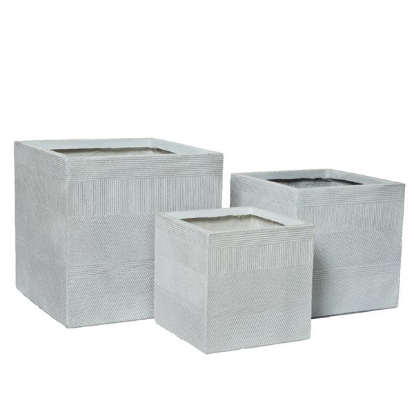 Light Grey Liam planter square varying stripes outdoor