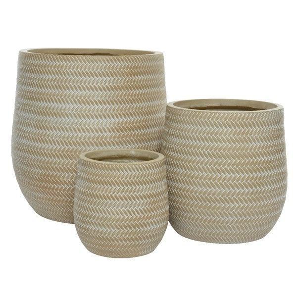 Sand coloured Alex planter round bamboo outdoor