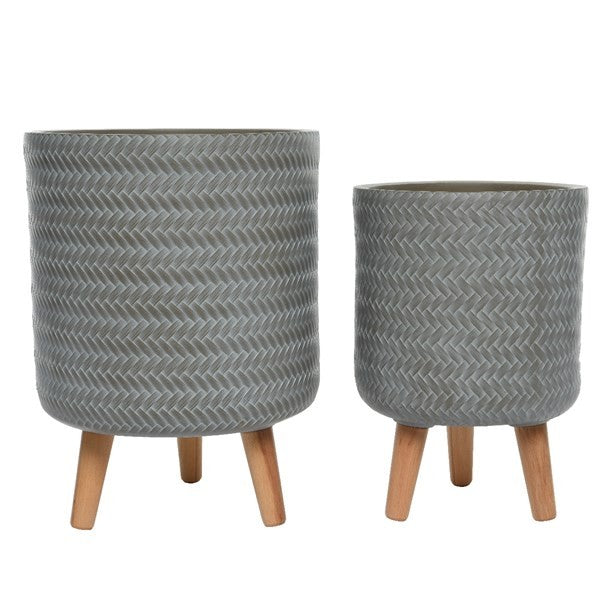 Taupe Alex planter on legs round bamboo