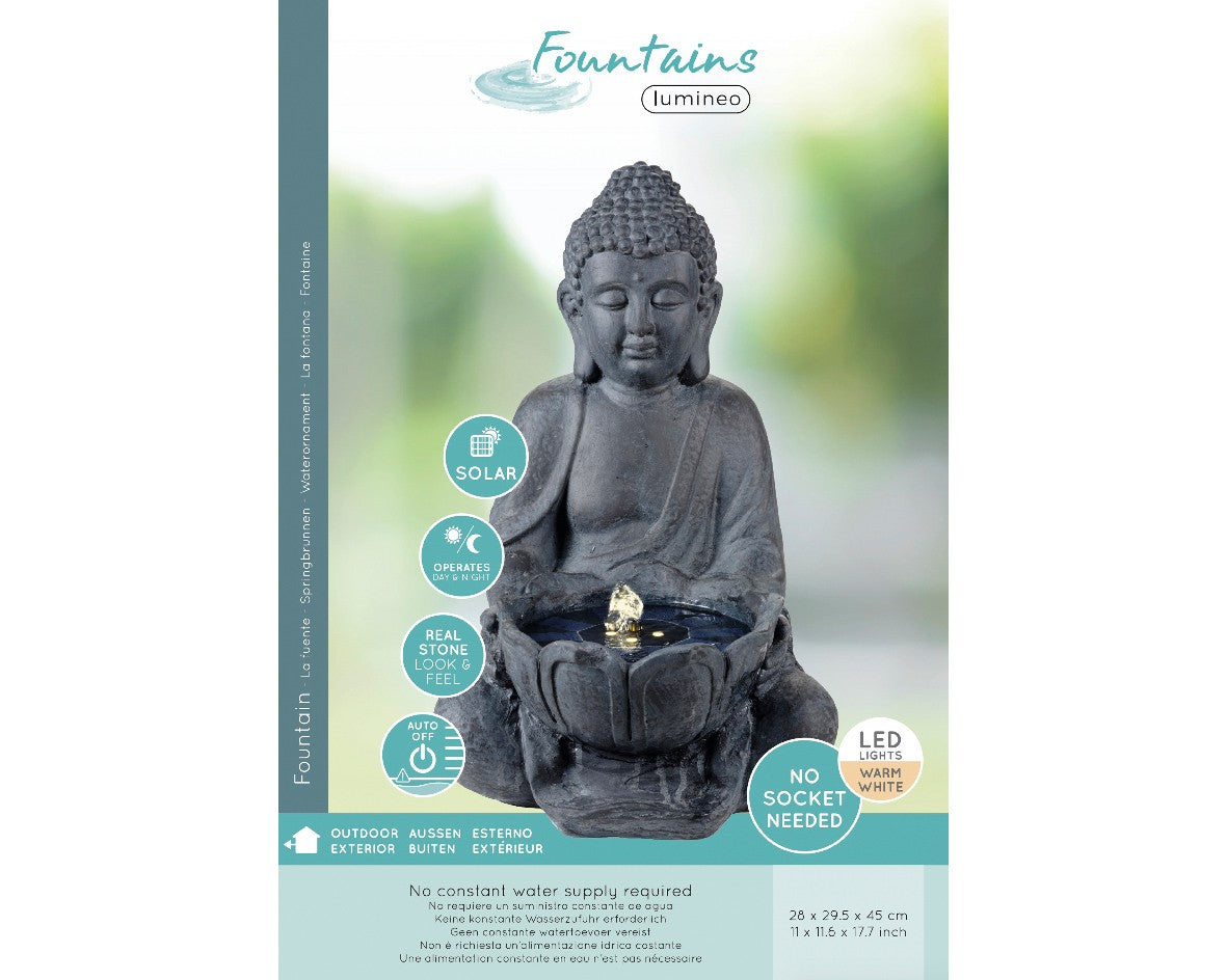 Anthracite Buddha Fountain solar outdoor H45cm