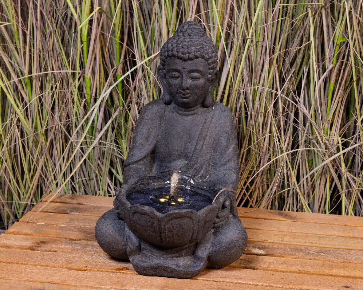 Anthracite Buddha Fountain solar outdoor H45cm