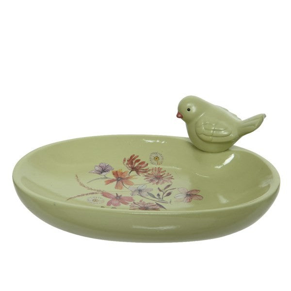Birdfeeder terracotta oval birds/flowers