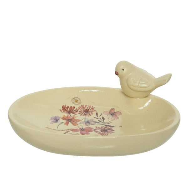 Birdfeeder terracotta oval birds/flowers