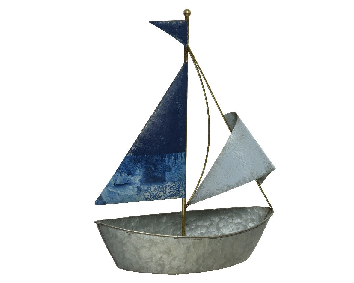 Blue Boat iron with print outdoor H39cm