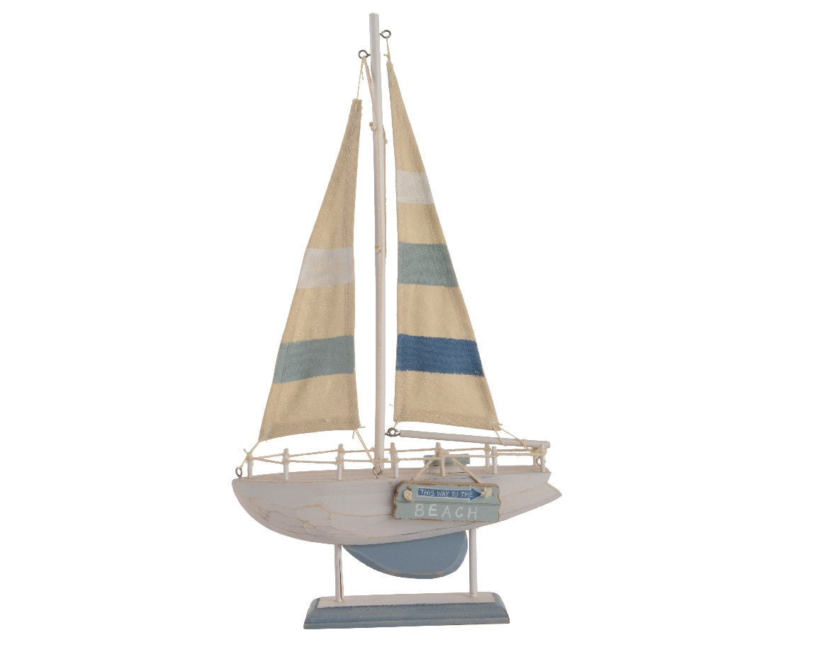 Blue/Off White Boat with sign H43cm