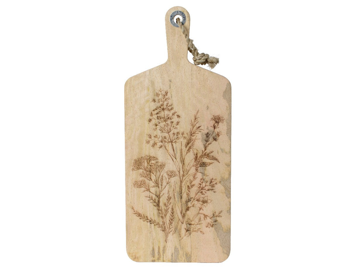 Chopping board mangowood rectangular with flower