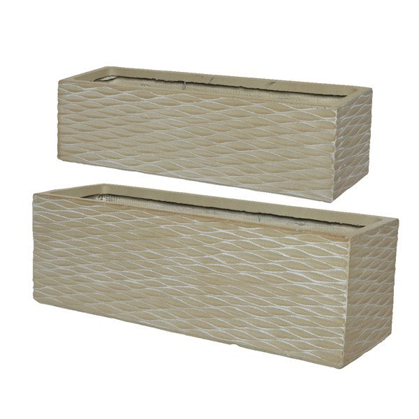 Sand coloured Cody planter fibre clay rectangle wave outdoor