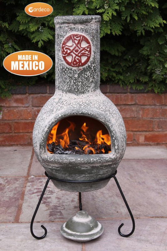 Cruz Large Mexican Chimenea in Green with Red motive