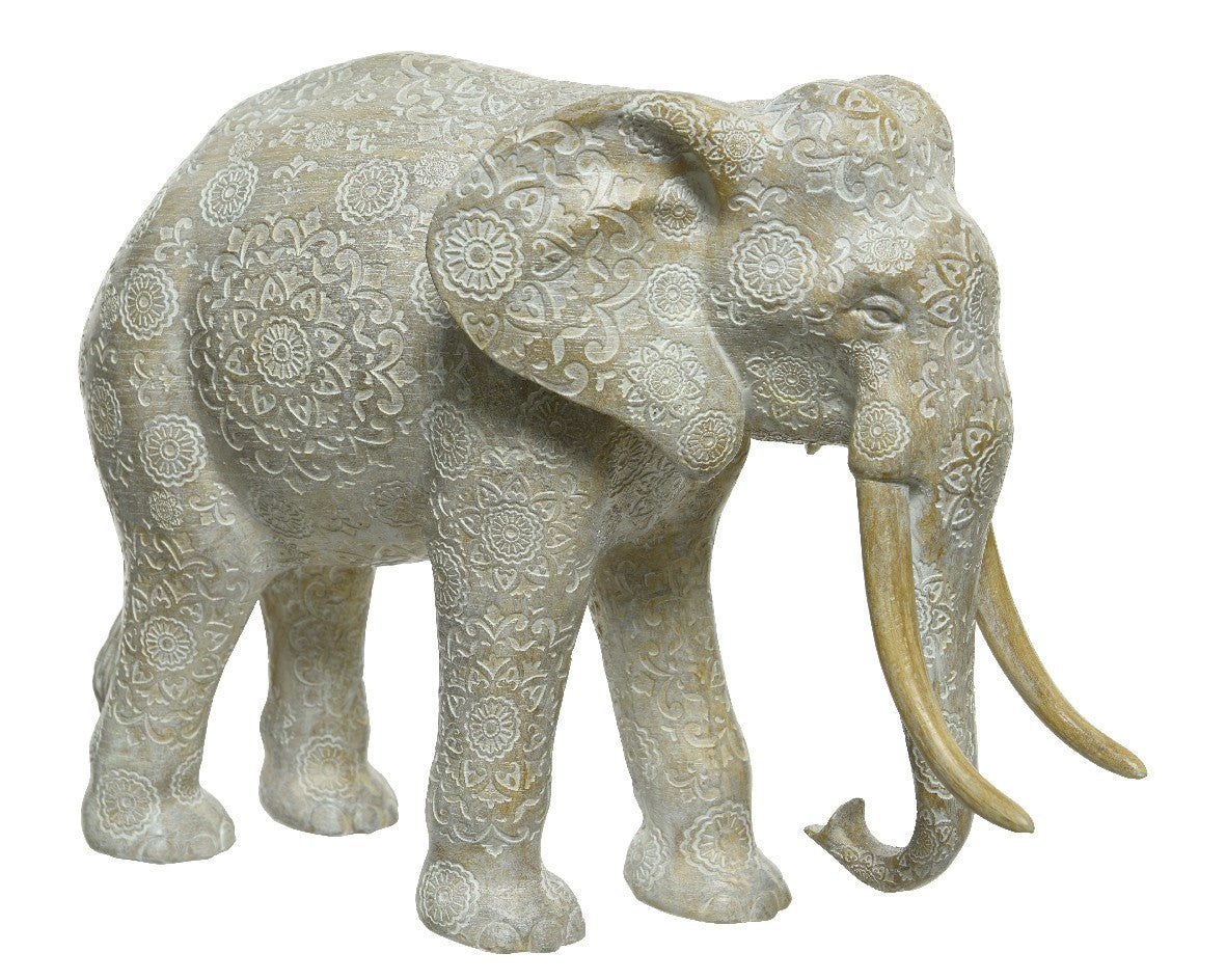 Elephant polyresin with carving Med