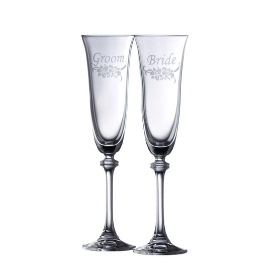 Floral Bride & Groom Liberty Flute Pair