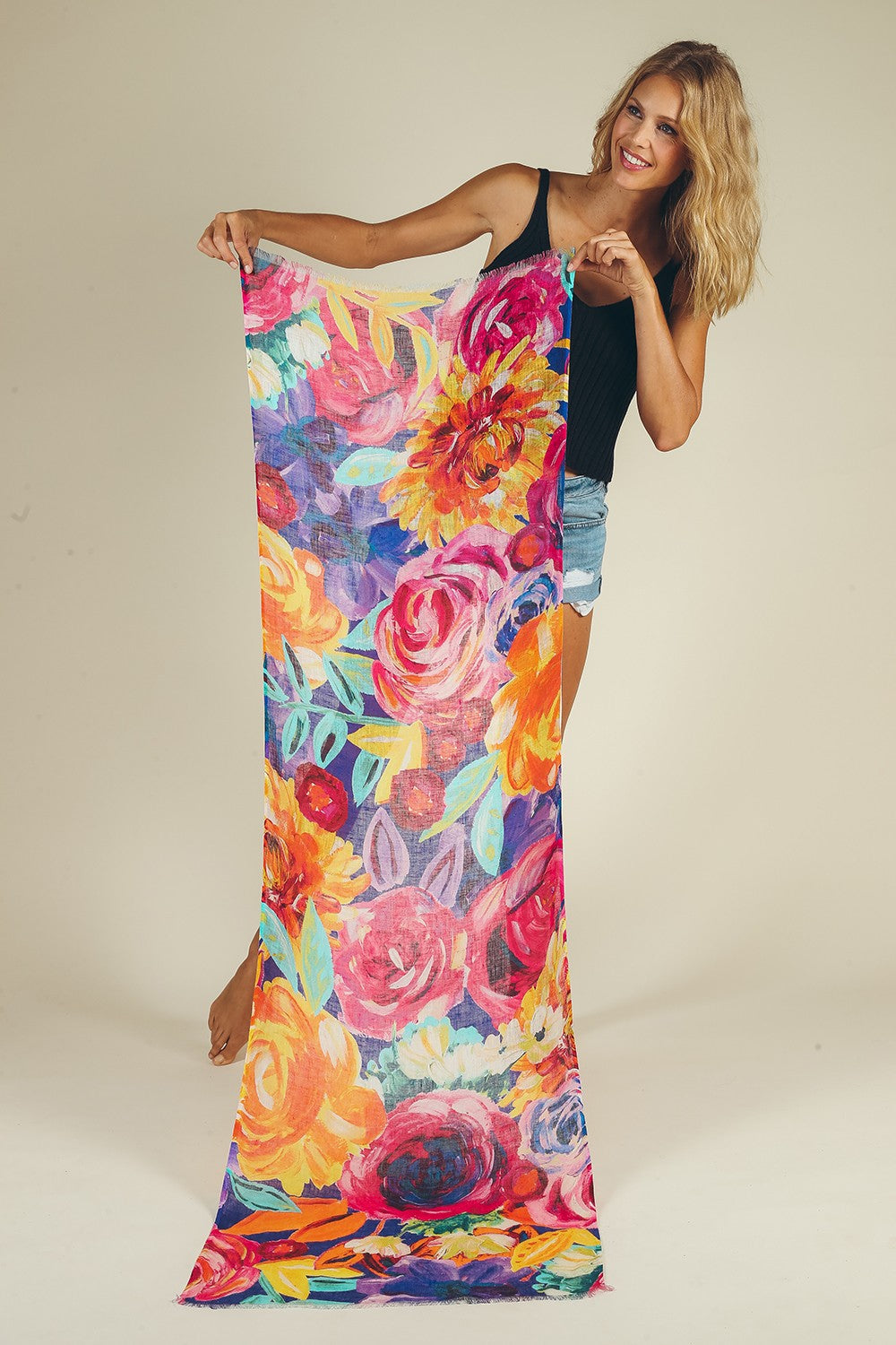Floral Frenzy Linen Print Scarf