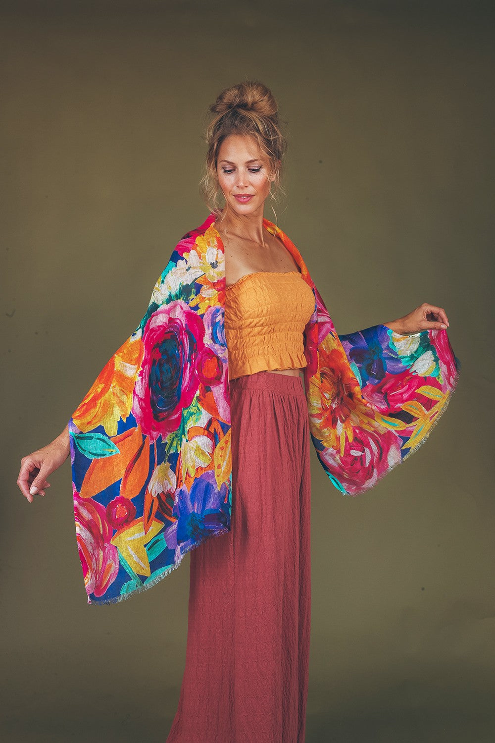 Floral Frenzy Linen Print Scarf