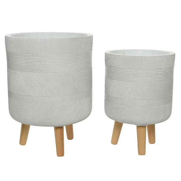 Light Grey Liam planter on legs round stripe outdoor
