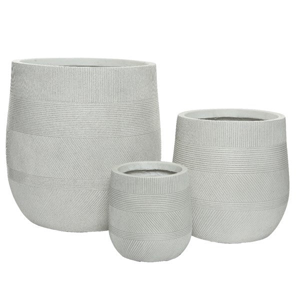 Light grey Liam planter fibre clay round stripe outdoor