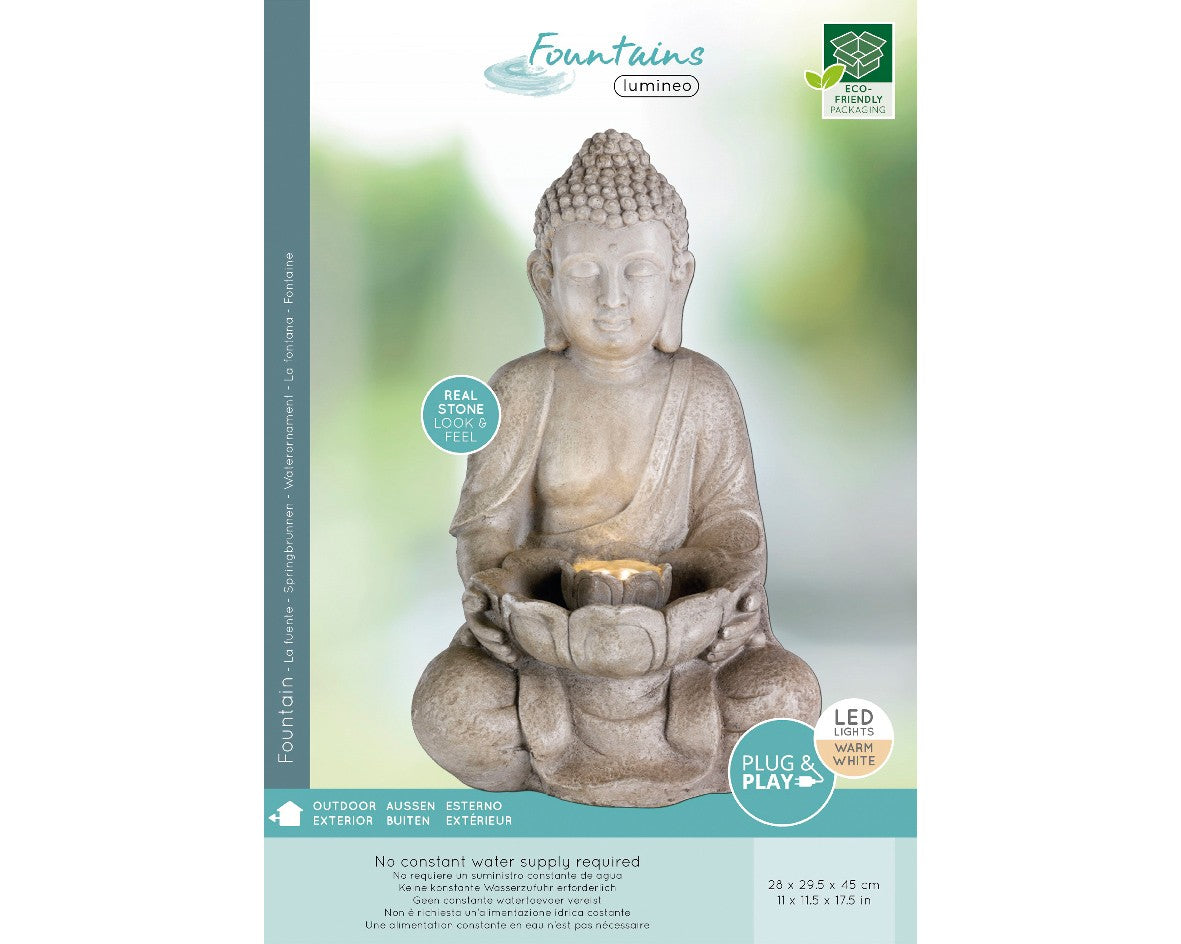 Light Grey Buddha with Fountain H42.5cm