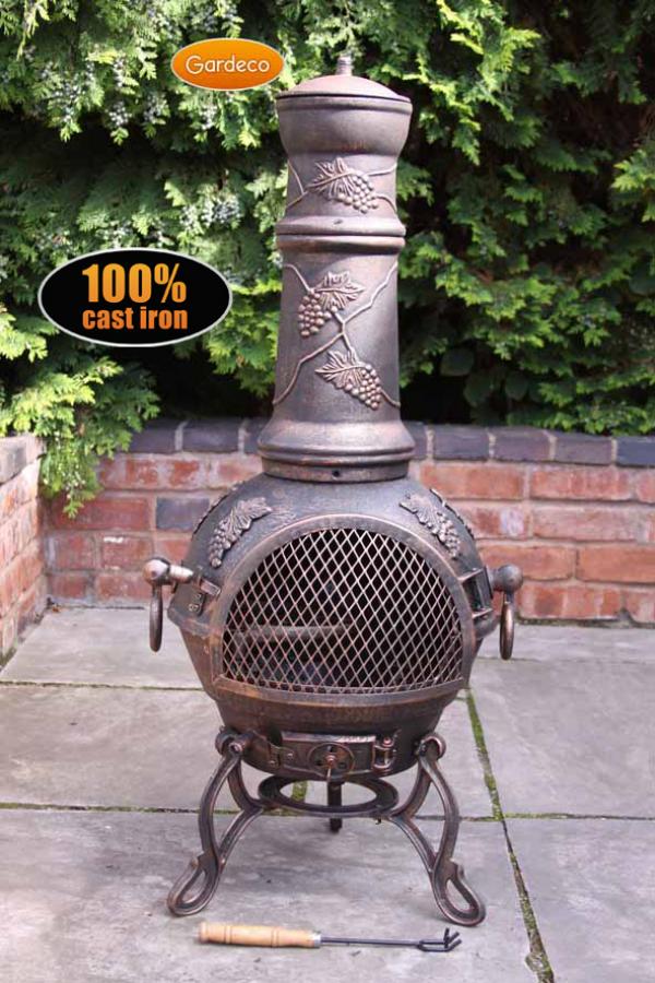 Toledo large cast iron chimenea in bronze with grapes