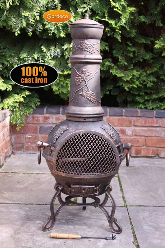 Toledo large cast iron chimenea in bronze with grapes