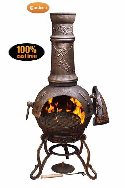 Toledo large cast iron chimenea in bronze with grapes