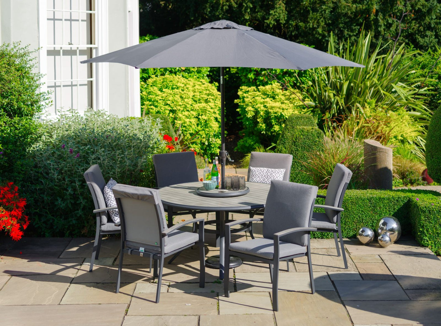 Turin 6 Seat Dining Set with Lazy Susan & 3m Parasol