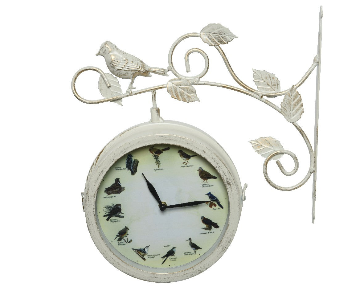 White Washed Clock/Thermometer iron bird