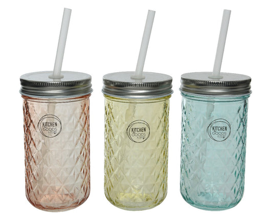 Various colours drinking jar glass with straw