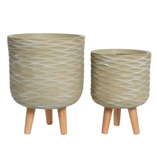 Sand Coloured Cody planter fibre clay round wave outdoor