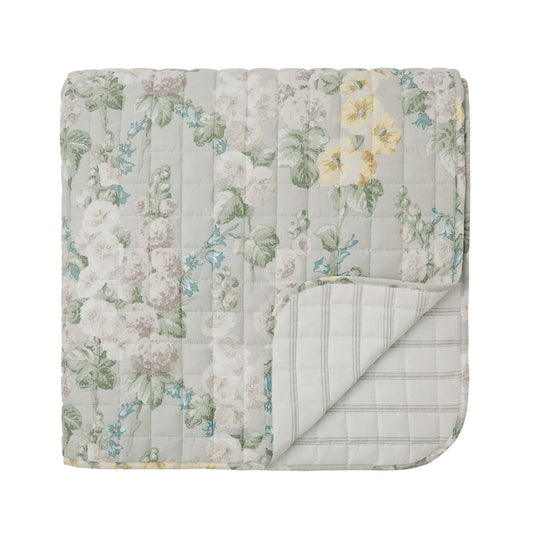 HOLLYHOCKS QUILTED THROW 265X260CM SILVER