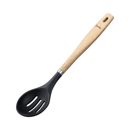 Wood & Silicon Slotted Spoon Black